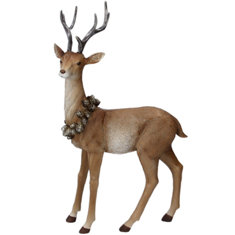 This Christmas decoration features a standing festive stag wearing a wreath round his neck. This large decoration will make a lovely addition to your Christmas decorations. Sure to make everyone smile. Made from resin. This fesive deer by designer Gisela Graham will delight for years to come. It will compliment any Christmas deccorations and could be stood next to your Christmas Tree or in your hallway or on your mantlepiece at Christmas year after year. Remember Booker Flowers and Gifts for Gisela Graham Christmas Decorations. 
